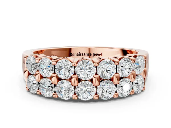 Three-Row Round Diamond Channel Band with Shared Prong Setting Rose gold