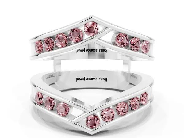 Round Morganite Channel-Set Chevron Band Platinum