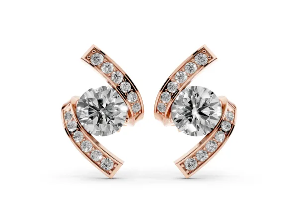 Round Diamond Curve Wave Stud Earrings Rose gold