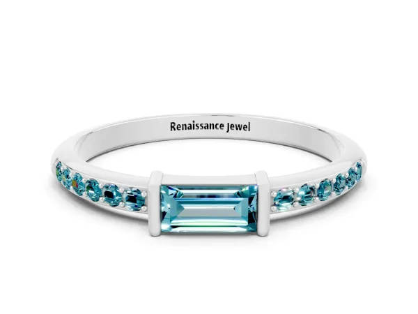 Baguette Blue Topaz Pavé Band with Bar Setting Platinum