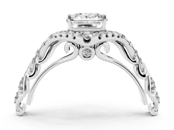 Radiant Cut Diamond Solitaire Ring with Hidden Halo and Pavé Band Platinum