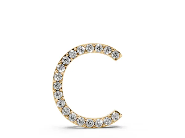 Round Diamond Pavé C Pendant Necklace Yellow gold