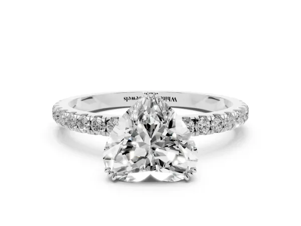 Heart Cut Brilliant Solitaire with Pavé Band and Claw Prong Setting White gold