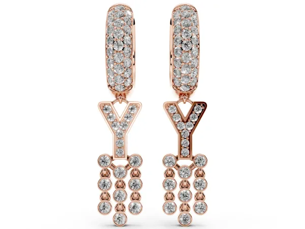 Round Diamond Initial Y Huggie Hoop Earrings Rose gold