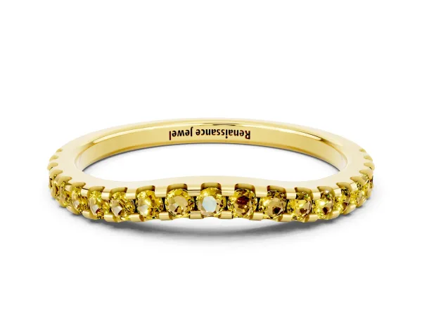 Round Yellow Sapphire Pavé Curved Wedding Band Yellow gold