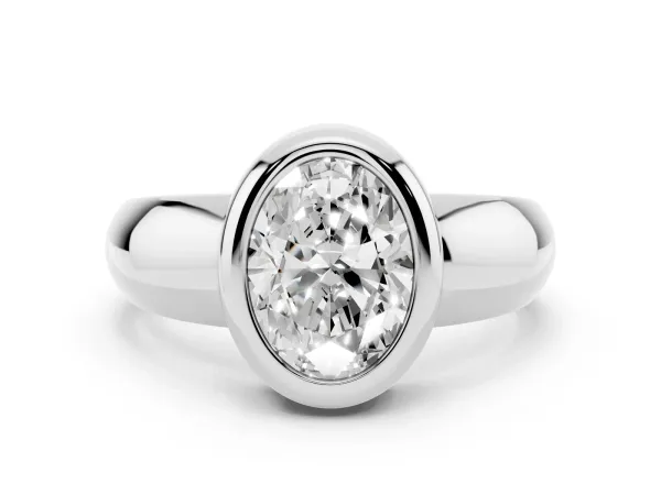 Bezel Set Oval Cut Solitaire Ring with Wide Band Platinum