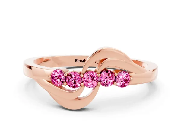 Five-Stone Round Pink Sapphire Crossover Band with Prong Setting Rose gold