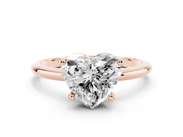 Heart Cut Solitaire Diamond Ring with 4-Prong Setting on a Classic Band Rose gold