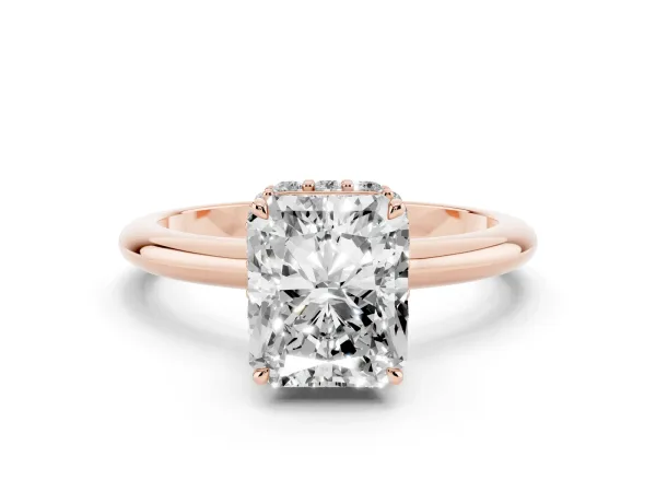 Radiant Cut Brilliant Solitaire Engagement Ring with Six-Prong Setting and Classic Band Rose gold