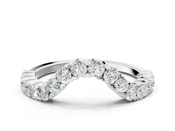 V-Shaped Diamond Round Cut Pavé Band with Prong Setting Platinum