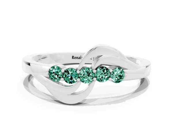 Five-Stone Round Green Sapphire Crossover Band with Prong Setting Platinum