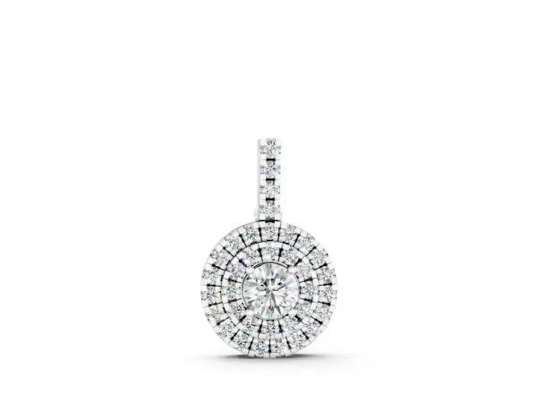 Round Double Halo Prong Set Diamond Pendant Silver