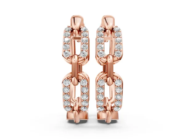 Round Cut Diamond Paperclip Hoop Earrings Rose gold