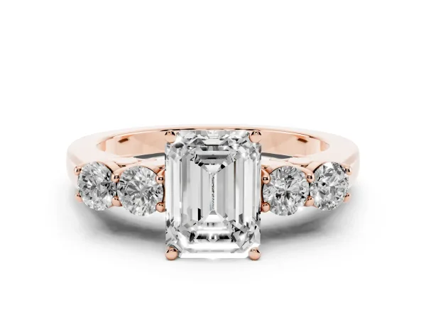 Emerald Cut Cut Diamond Five-Stone Prong Set White Gold Ring Rose gold
