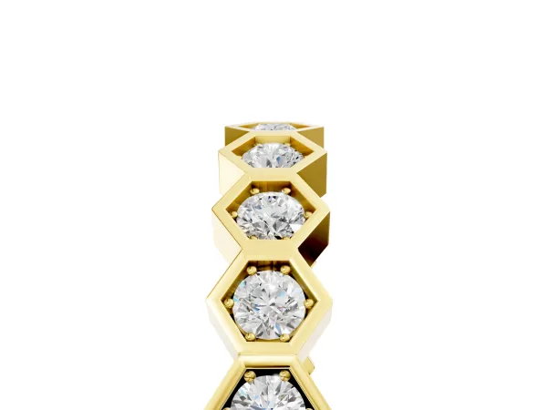Hexagon Pave Diamond Eternity Band with Bezel Setting Yellow gold