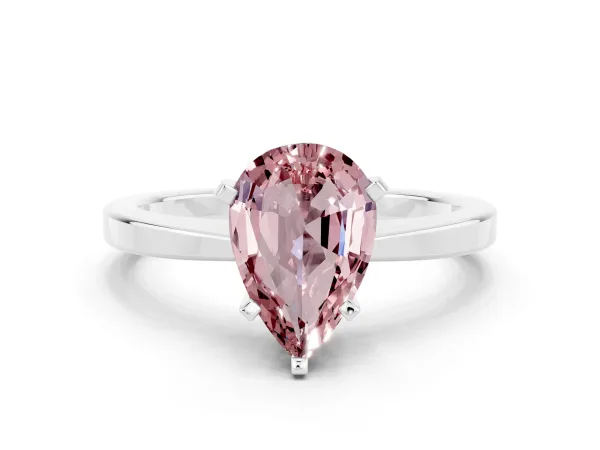 Pear Cut Morganite Solitaire Engagement Ring with Classic Band and Four-Prong Setting Platinum