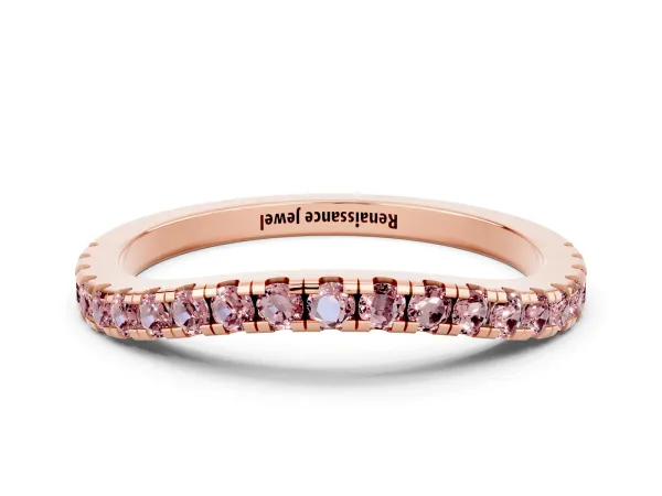 Round Morganite Pavé Half Eternity Band with Shared Prong Setting Rose gold