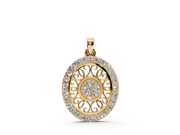 Round Halo Filigree Pendant with Pavé Setting Yellow gold