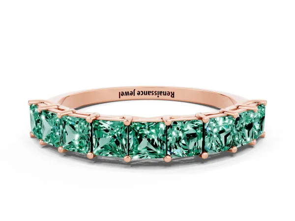 Princess Cut Green Sapphire Channel-Set Eternity Band with Prong Setting Rose gold