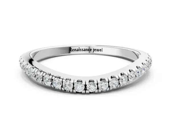 Round Diamond Pavé Set Curved White Gold Band Platinum