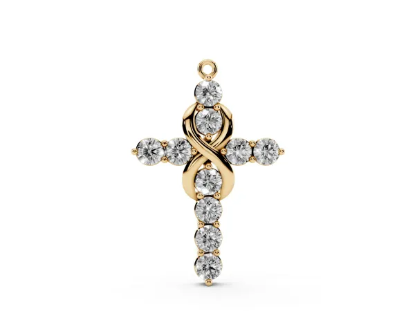 Round Diamond Prong Set Infinity Cross Pendant Yellow gold
