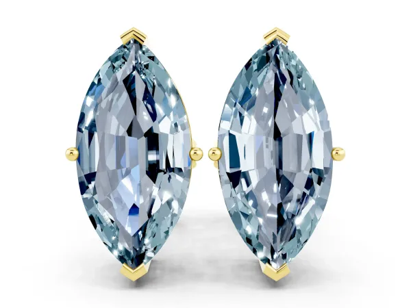 Marquise Cut Aquamarine Stud Earrings Yellow gold