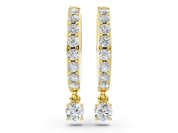 Round Cut Diamond Pavé Hoop Earrings with Drop Accent Yellow gold
