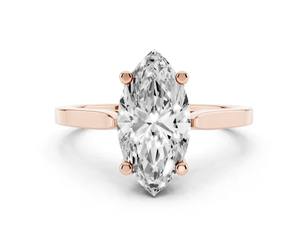 Marquise Cut Solitaire Diamond Ring with Four-Prong Setting and Tapered Band Rose gold