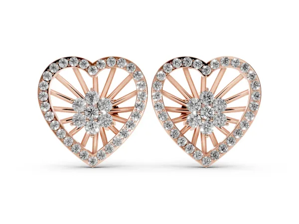 Round Diamond Open Heart Cluster Stud Earrings Rose gold