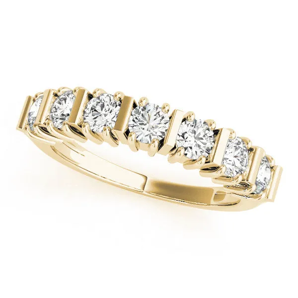 Channel Set Round Diamond Eternity Band with Bar Prong Setting Yellow gold