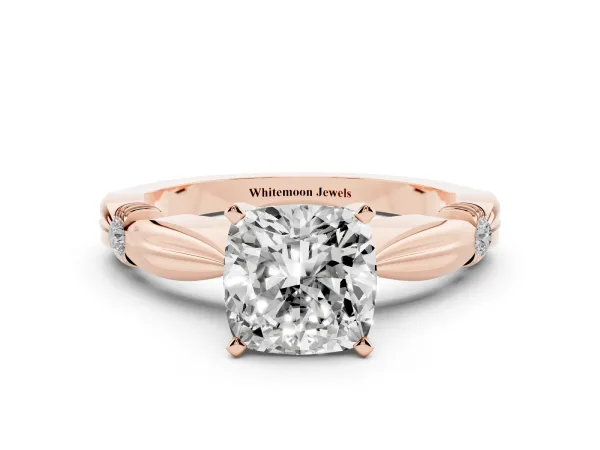 Cushion Cut Solitaire Diamond Twisted Band with Four-Prong Setting Rose gold
