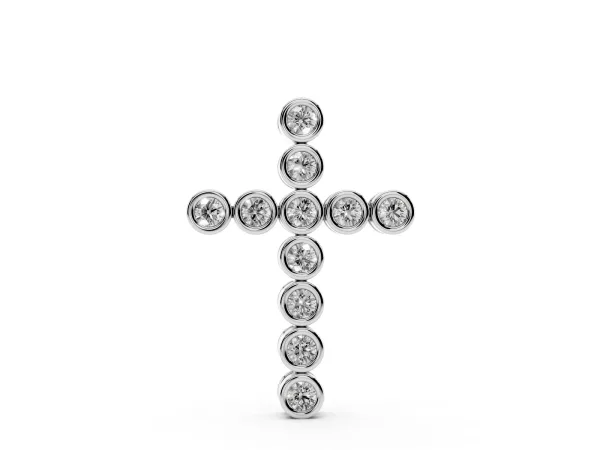 Bezel-Set Round Diamond Cross Pendant White gold