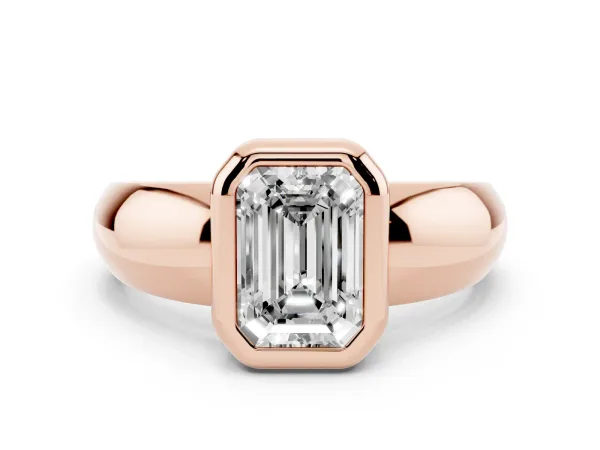 Bezel Set Emerald Cut Solitaire Ring with Wide Band Rose gold