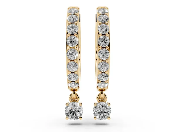 Round Cut Diamond Pavé Hoop Earrings with Drop Accent Yellow gold