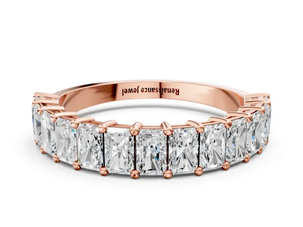 radiant Cut half eternity band with shared prong setting Rose gold