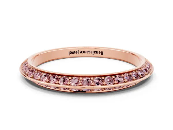 Double Row Pavé Round Morganite Eternity Band with Channel Setting Rose gold