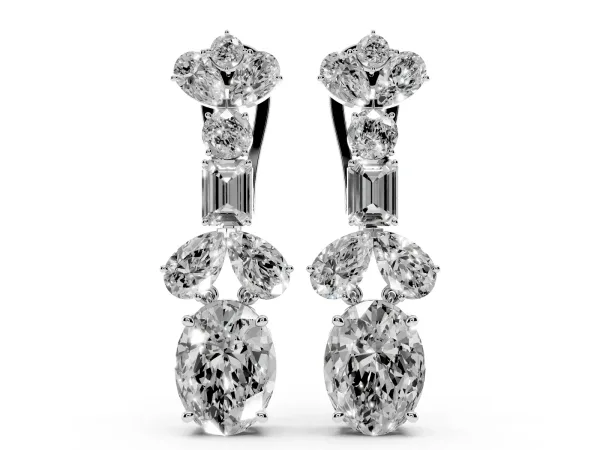 Pear, Baguette and Oval Diamond Monaco Drop Earrings Platinum