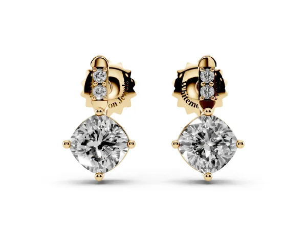 Sideways Cushion Diamond Drop Earrings with Diamond Accent Yellow gold
