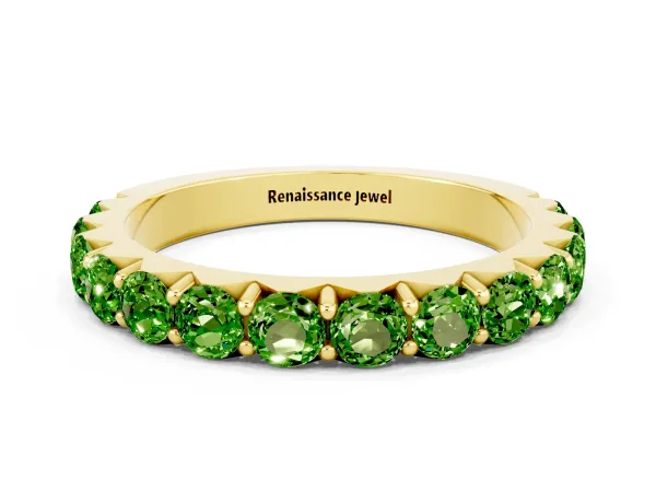 Round Peridot Half Eternity Band with Classic Prong Setting Yellow gold