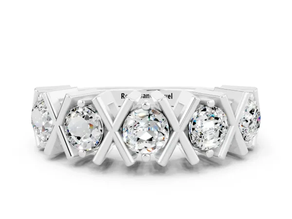 Round Moissanite Channel Set Band with X-Prong Detail Platinum