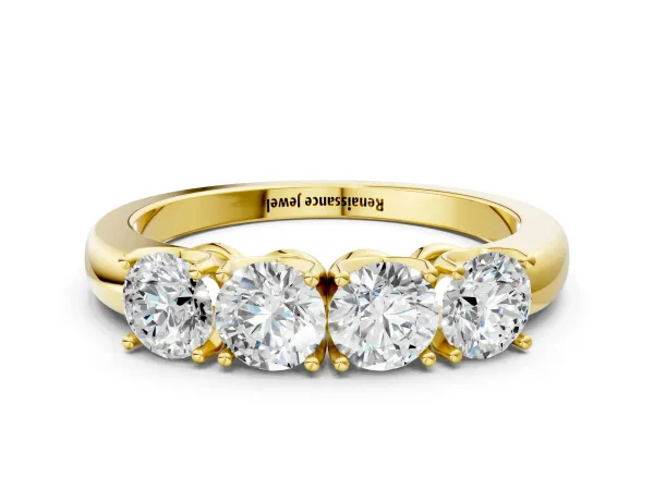 Four-Stone Round Cut Diamond Prong-Set White Gold Band Yellow gold