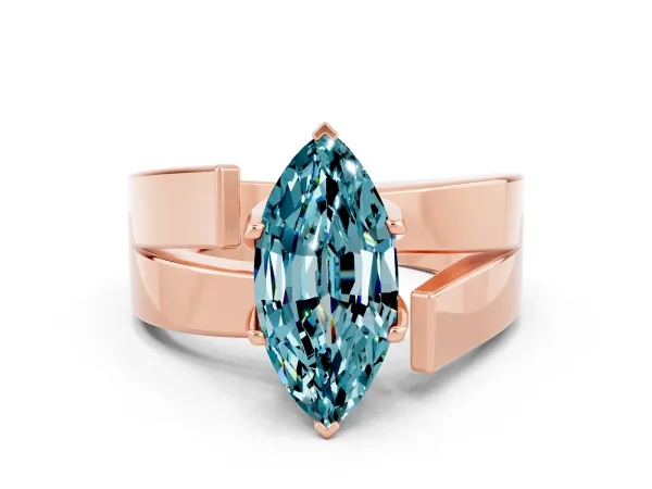 Modern Tension Set Marquise Cut Blue Topaz Solitaire Wide Band Ring Rose gold