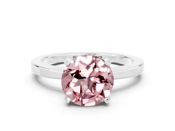 Round Cut Morganite Solitaire Engagement Ring with Classic Band and Four-Prong Setting Platinum