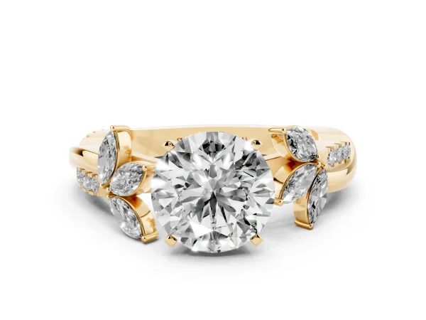 Round Cut Diamond Floral Vine Solitaire Engagement Ring Yellow gold