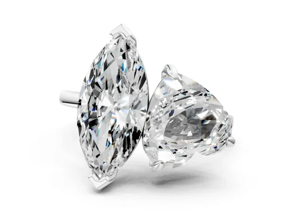 Heart and Marquise Toi Moi Ring with Prong Setting and Micro Pave Band Platinum