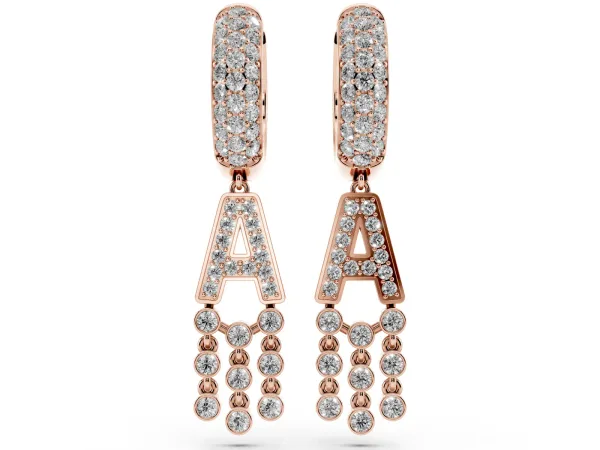 Round Diamond Initial A Huggie Hoop Earrings Rose gold