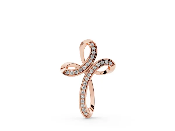 Pavé Round Diamond Prong Cross Pendant Rose gold