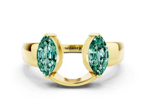 Marquise Green Sapphire Open Band Ring with Tension Setting Yellow gold