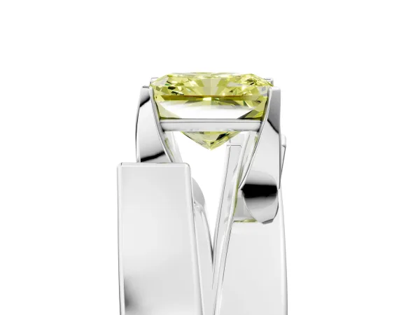 Fancy Yellow Modern Tension Set Radiant Cut Diamond Solitaire Wide Band Ring Silver