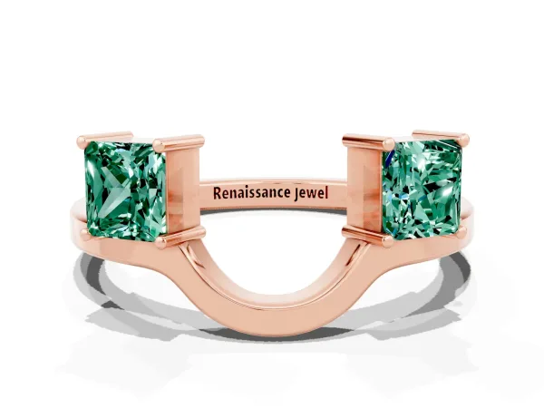 Princess Cut Green Sapphire Two-Stone Open Band Ring with Four-Prong Setting Rose gold